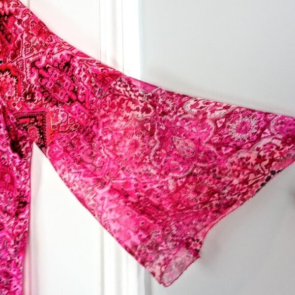 Elie Tahari Magenta Pink Print Silk Pleated Tunic Top - Picture 4 of 7